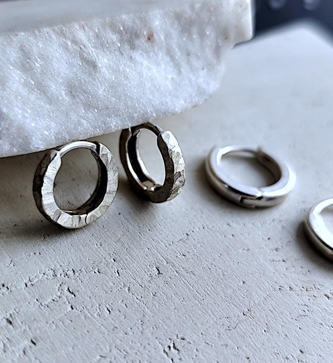 14mm Textured or Smooth Solid Sterling Huggies