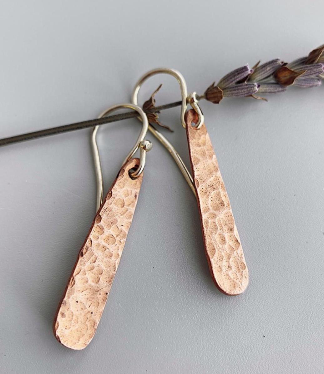 Minimal Textured Silver/Copper/Brass Drop Dangle Earrings with Hammered Finish