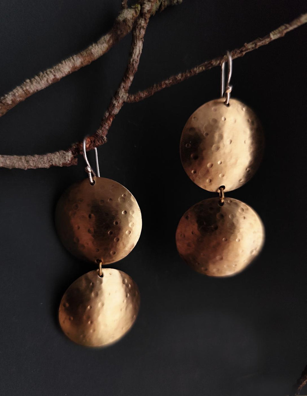 Double Circle Brass Earrings with Silver French Hooks