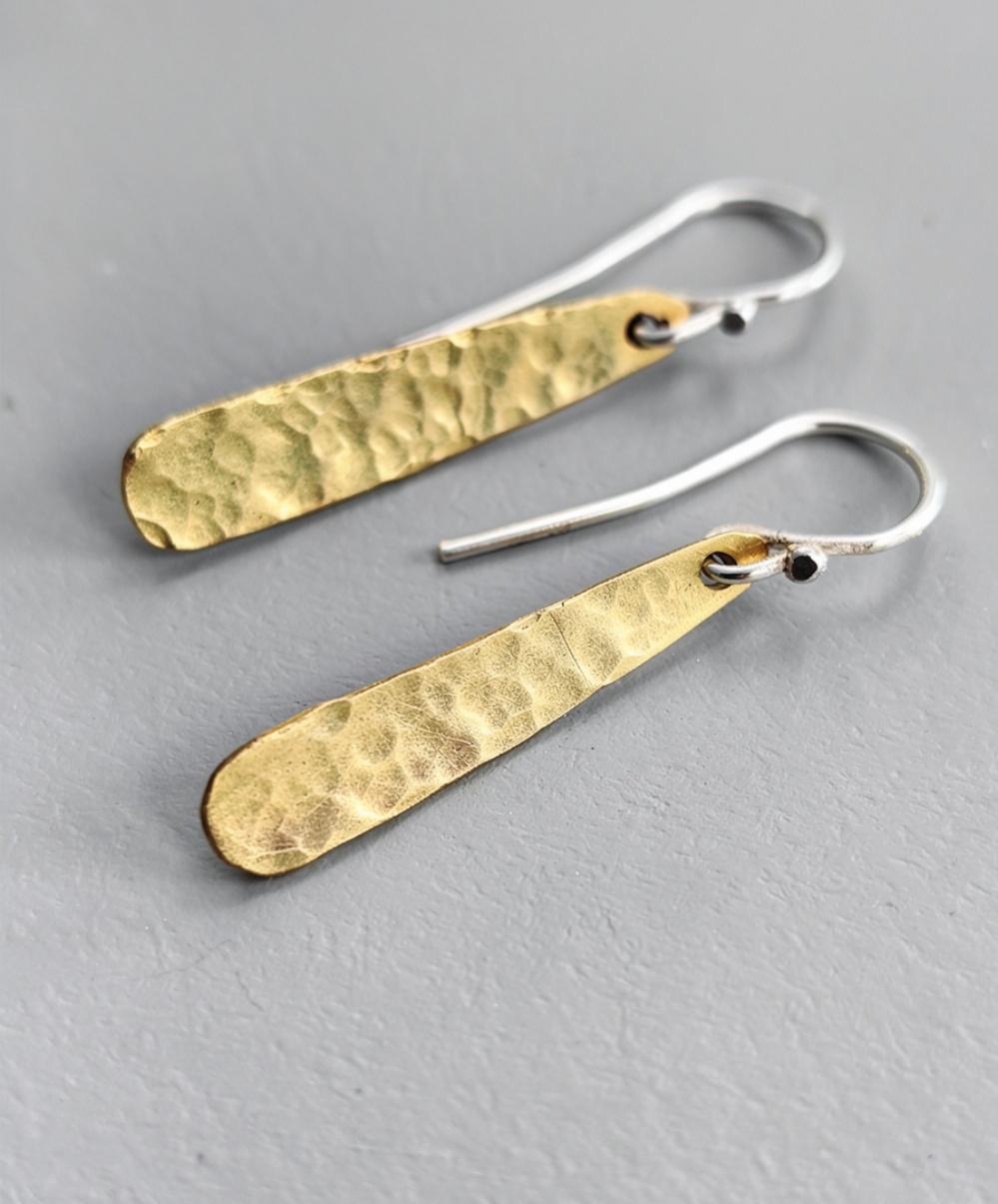 Minimal Textured Silver/Copper/Brass Drop Dangle Earrings with Hammered Finish