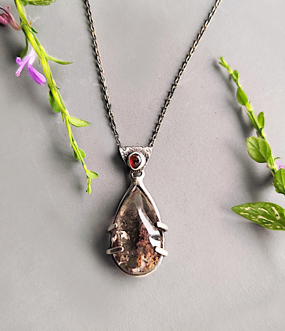 Included Crystal & Tourmaline Statement Necklace in Silver, Big Gemstone Drop Necklace, Artsy Jewellery Silver, Gift Mother, Gift Idea Wife