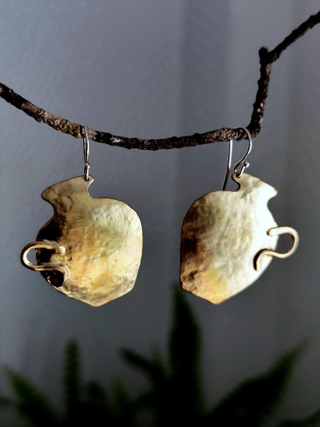 Ancient Vase Earrings in Golden Tone Hammered Brass