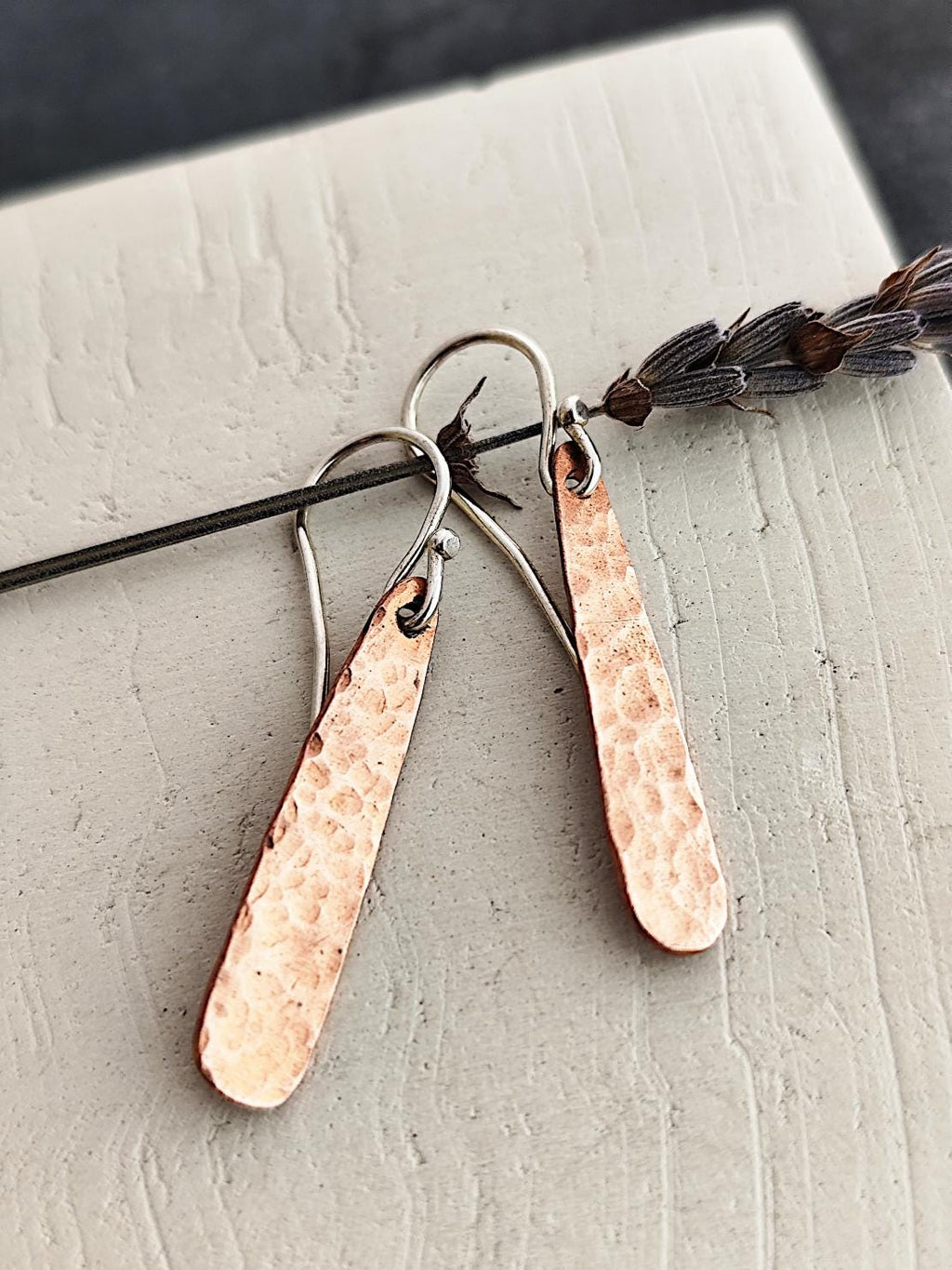Minimal Textured Silver/Copper/Brass Drop Dangle Earrings with Hammered Finish