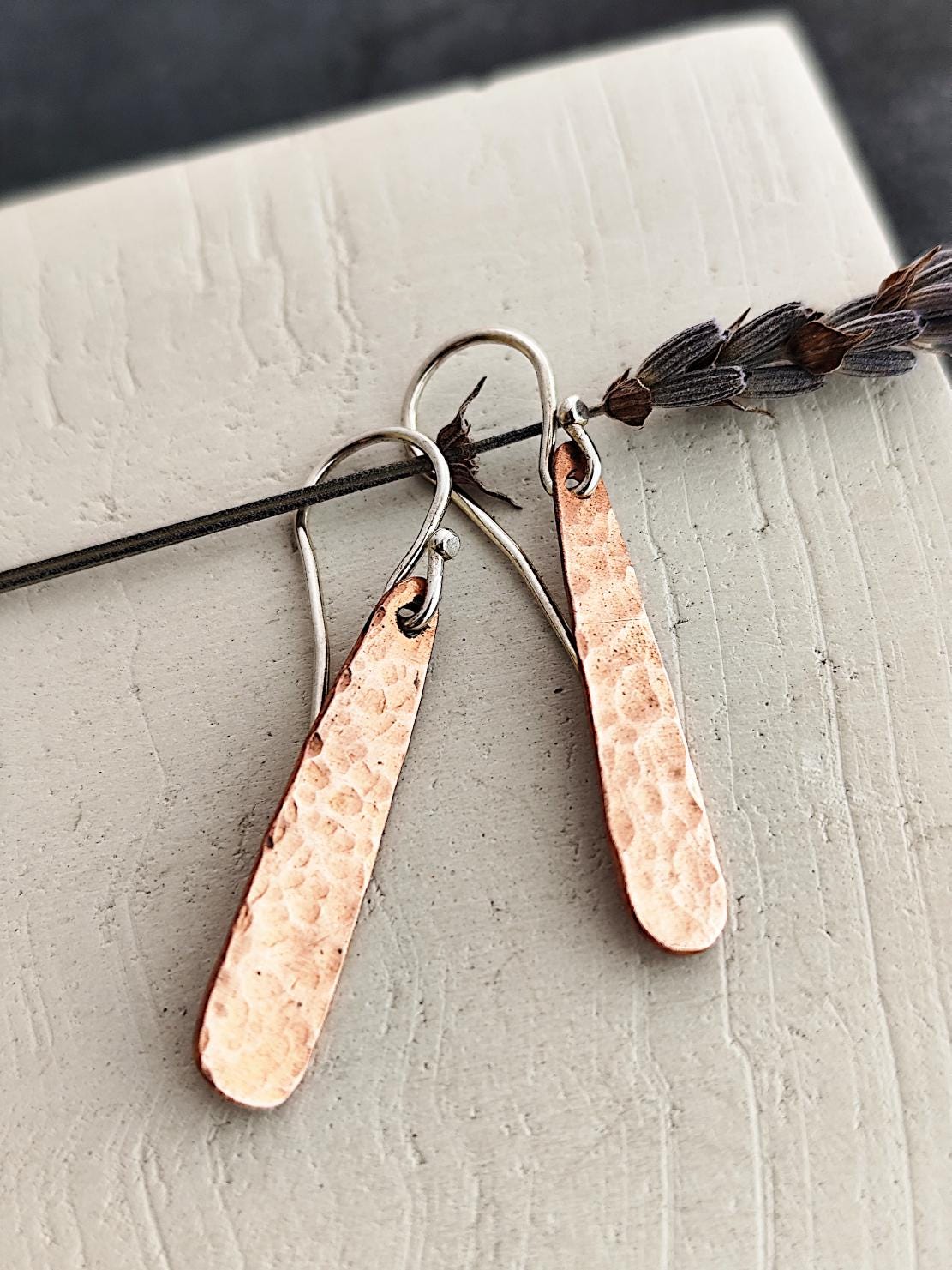 Minimal Textured Silver/Copper/Brass Drop Dangle Earrings with Hammered Finish