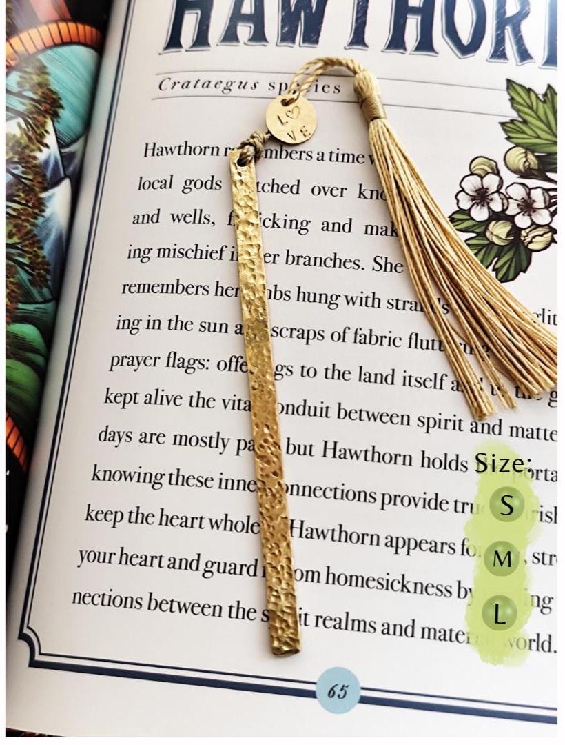 Personalized Golden Brass Bookmark Hammered Texture with Tassel