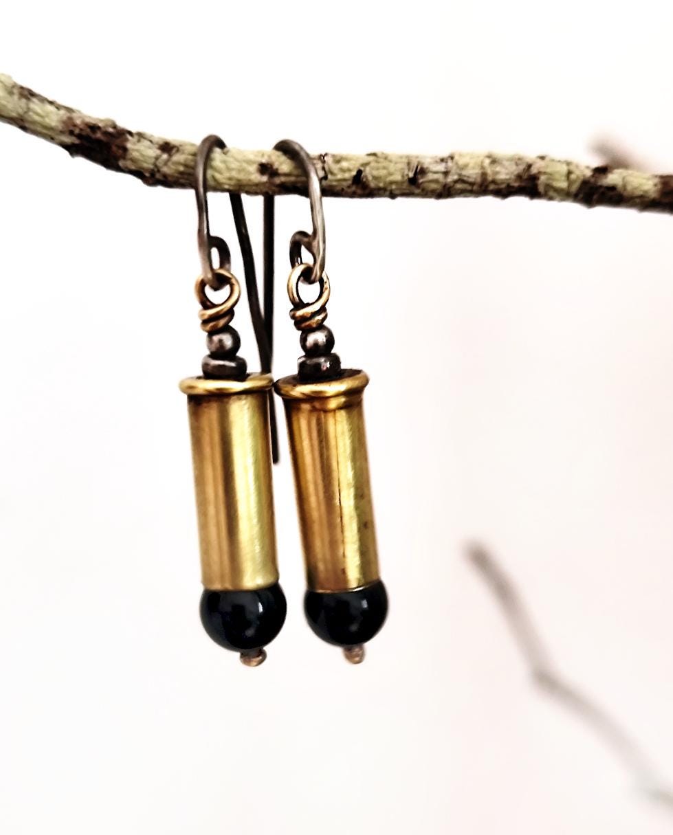 Minimal Black Onyx Earrings Bullet Casing Style
