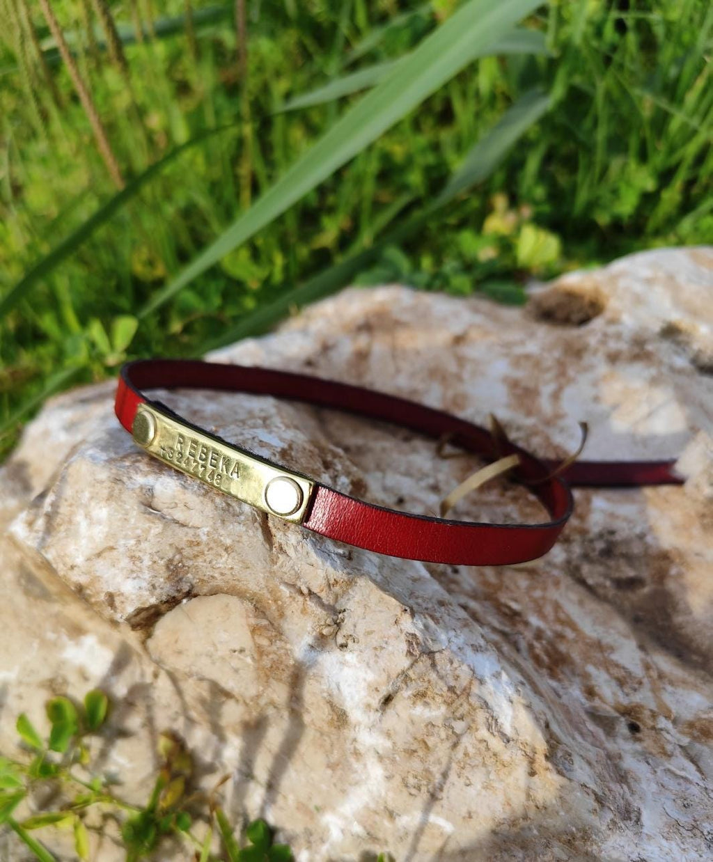 Personalized Leather Dog House Collar with Brass ID Nameplate Slim 10mm Indoor Pet Non-Adjustable Red/Black/Mustard Collar