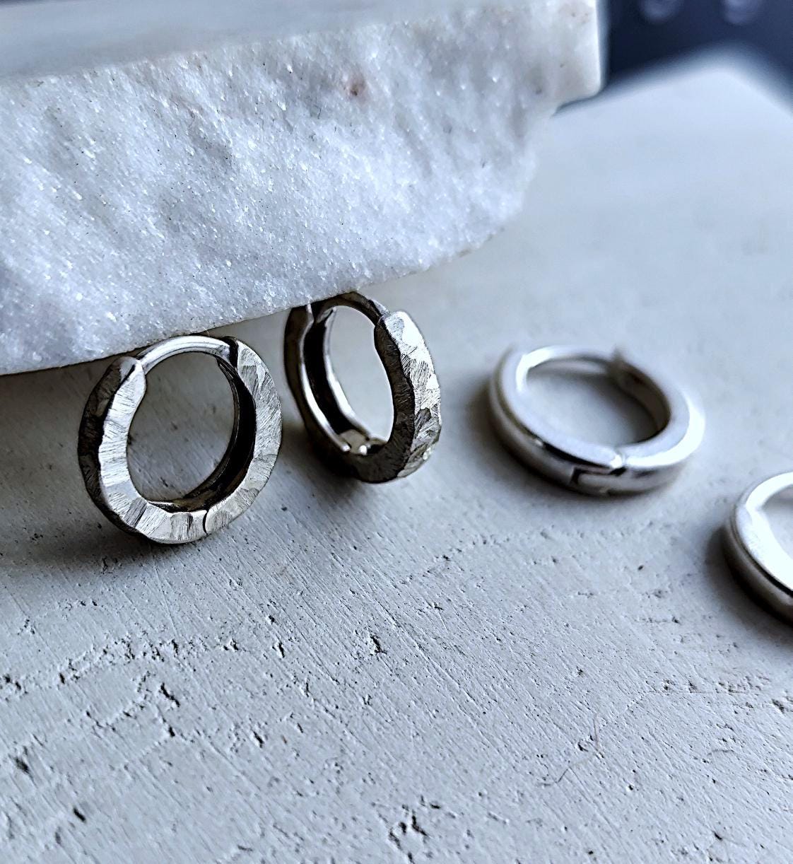 14mm Textured or Smooth Solid Sterling Huggies