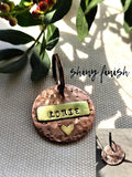 32mm Copper & Brass Pet ID with Heart Detail in Rustic or Shiny Finish - for Large Dogs / Key-rings