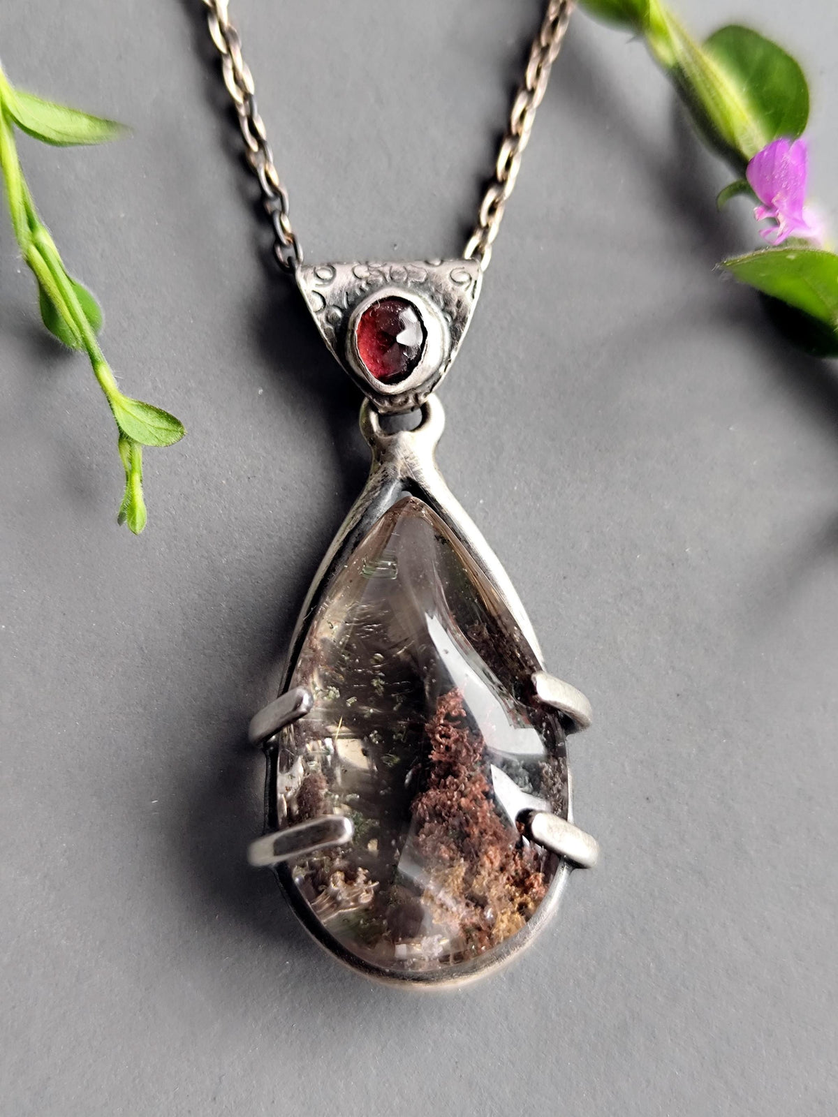 Included Crystal & Tourmaline Statement Necklace in Silver, Big Gemstone Drop Necklace, Artsy Jewellery Silver, Gift Mother, Gift Idea Wife