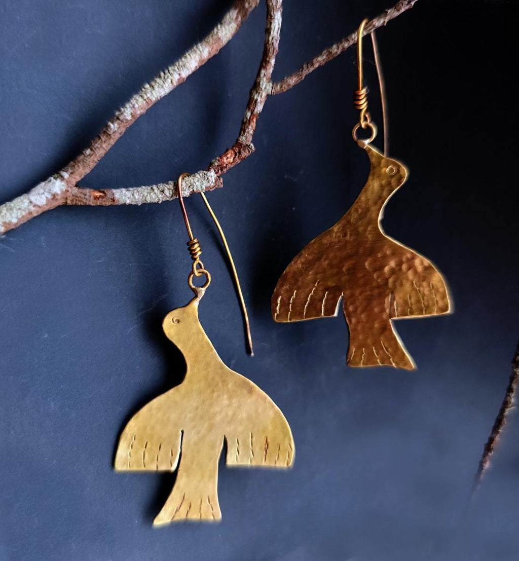 Bird Earrings in Silver/ Brass/Copper Hammered Texture