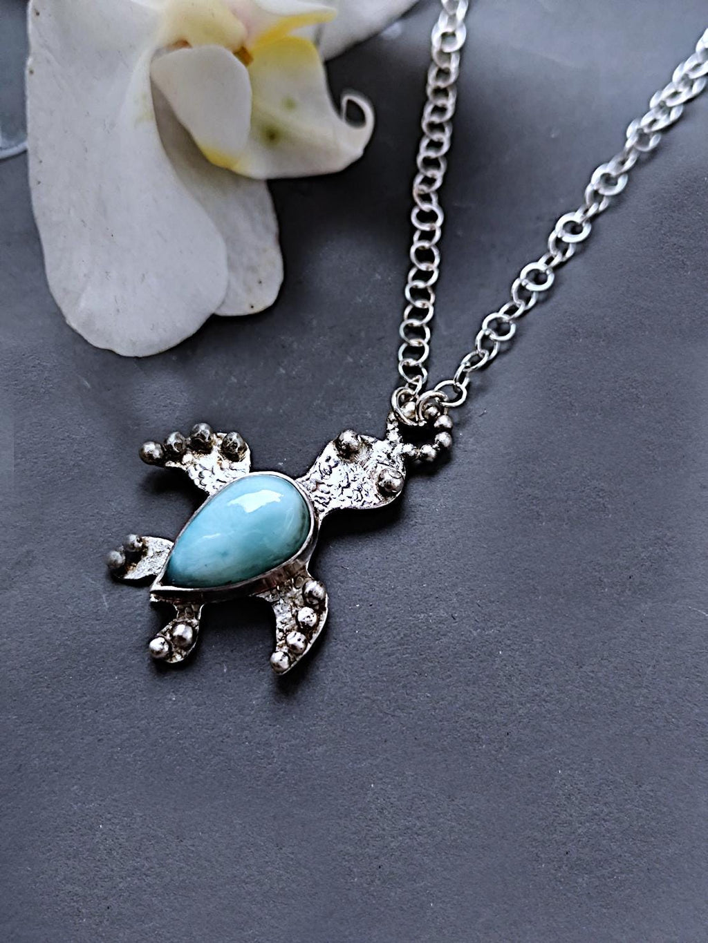 Larimar Minimal Turtle Necklace Silver