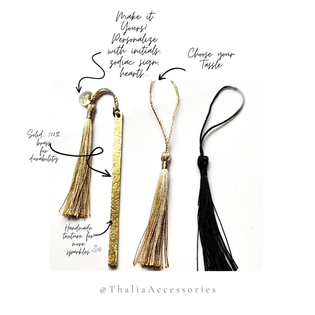 Personalized Golden Brass Bookmark Hammered Texture with Tassel
