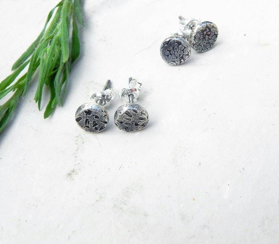 Handmade Minimalist Earrings with Various Textures Raw Silver