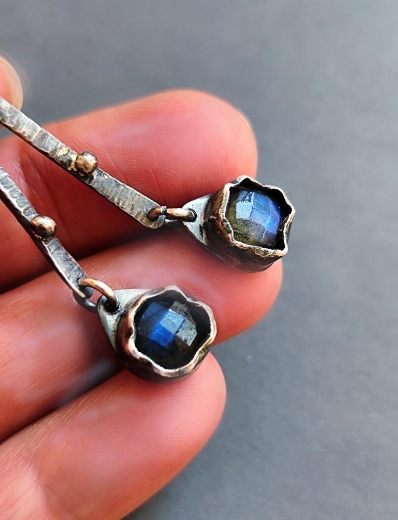Mismatched Flashy Blue Labradorite Earrings Silver