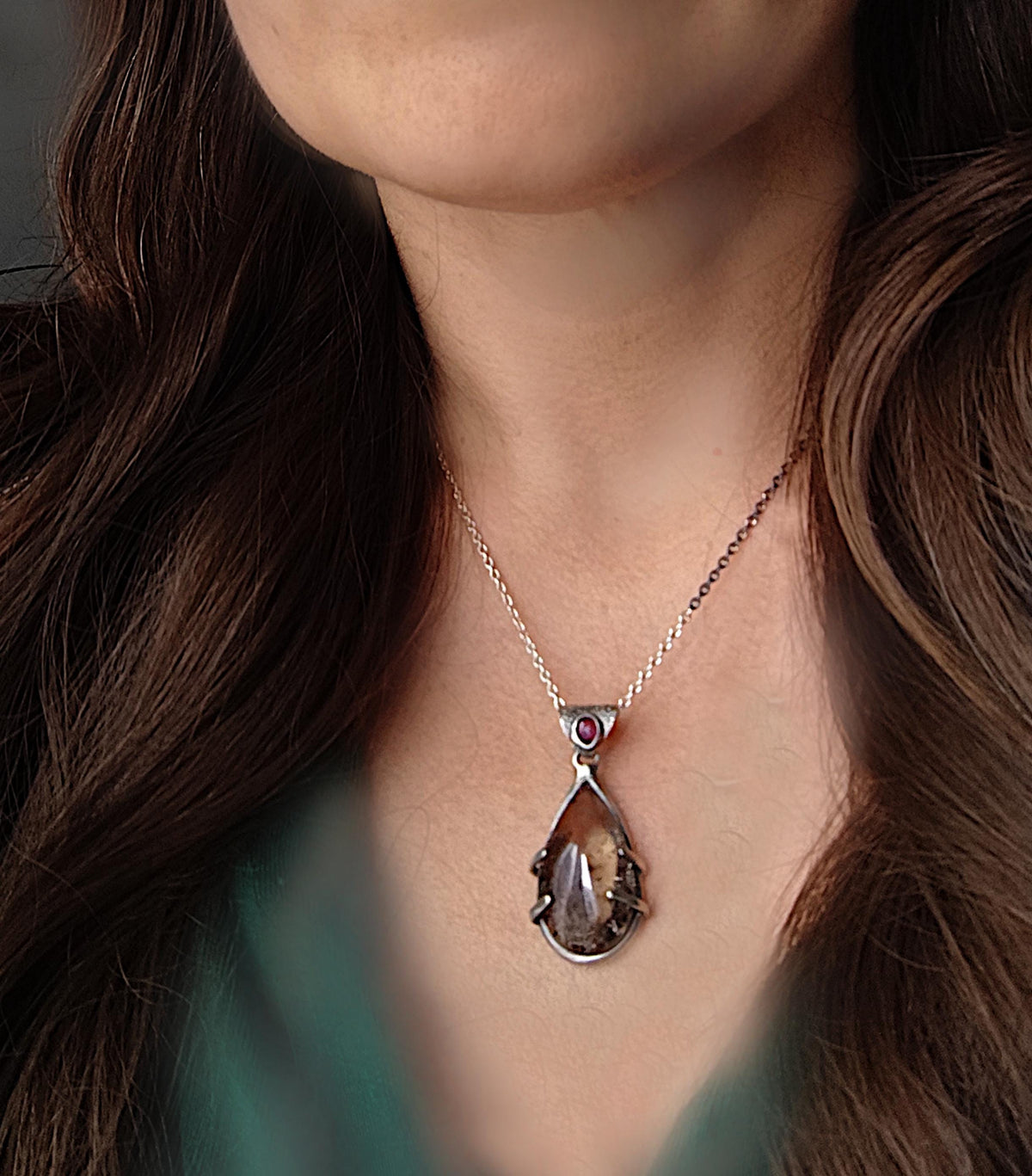 Included Crystal & Tourmaline Statement Necklace in Silver, Big Gemstone Drop Necklace, Artsy Jewellery Silver, Gift Mother, Gift Idea Wife