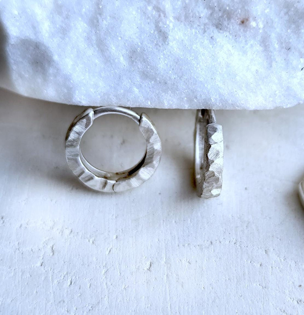 14mm Textured or Smooth Solid Sterling Huggies