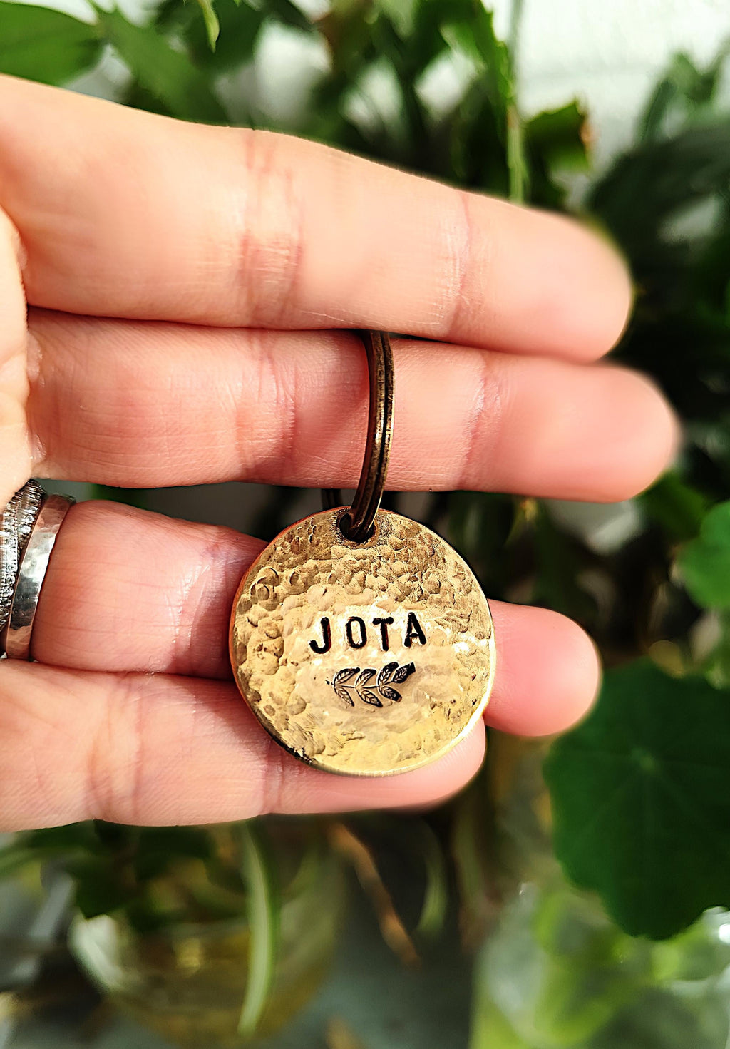 25mm Hammered Brass Round Pet Tag / Personalized ID / Key-ring Charm