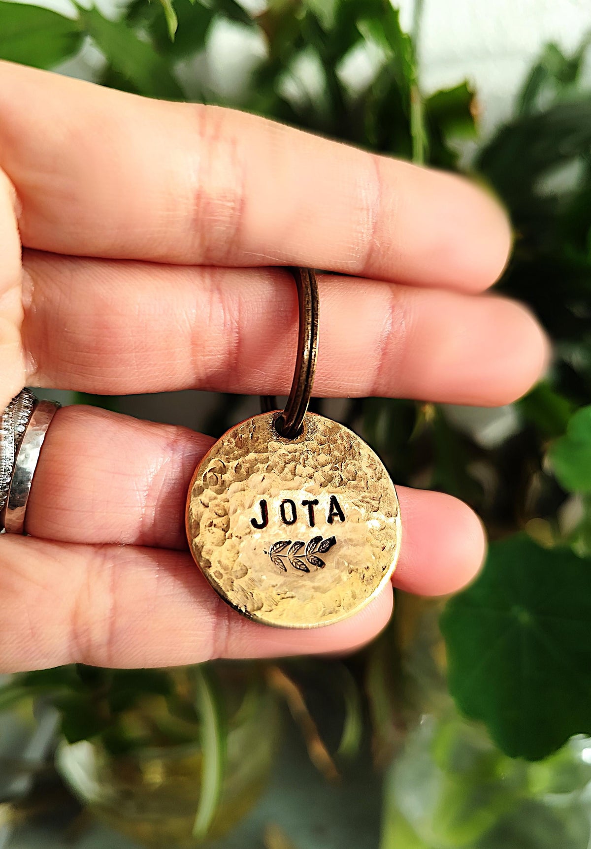 25mm Hammered Brass Round Pet Tag / Personalized ID / Key-ring Charm
