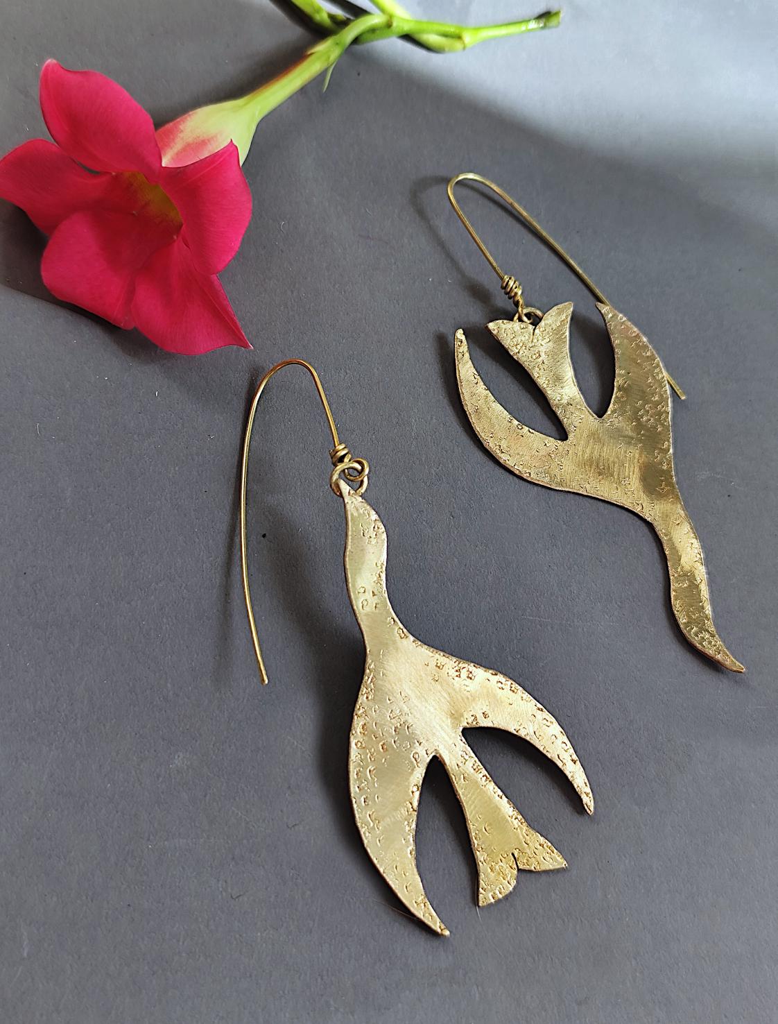 Textured Brass Bird Earrings in Brass/Copper/Silver