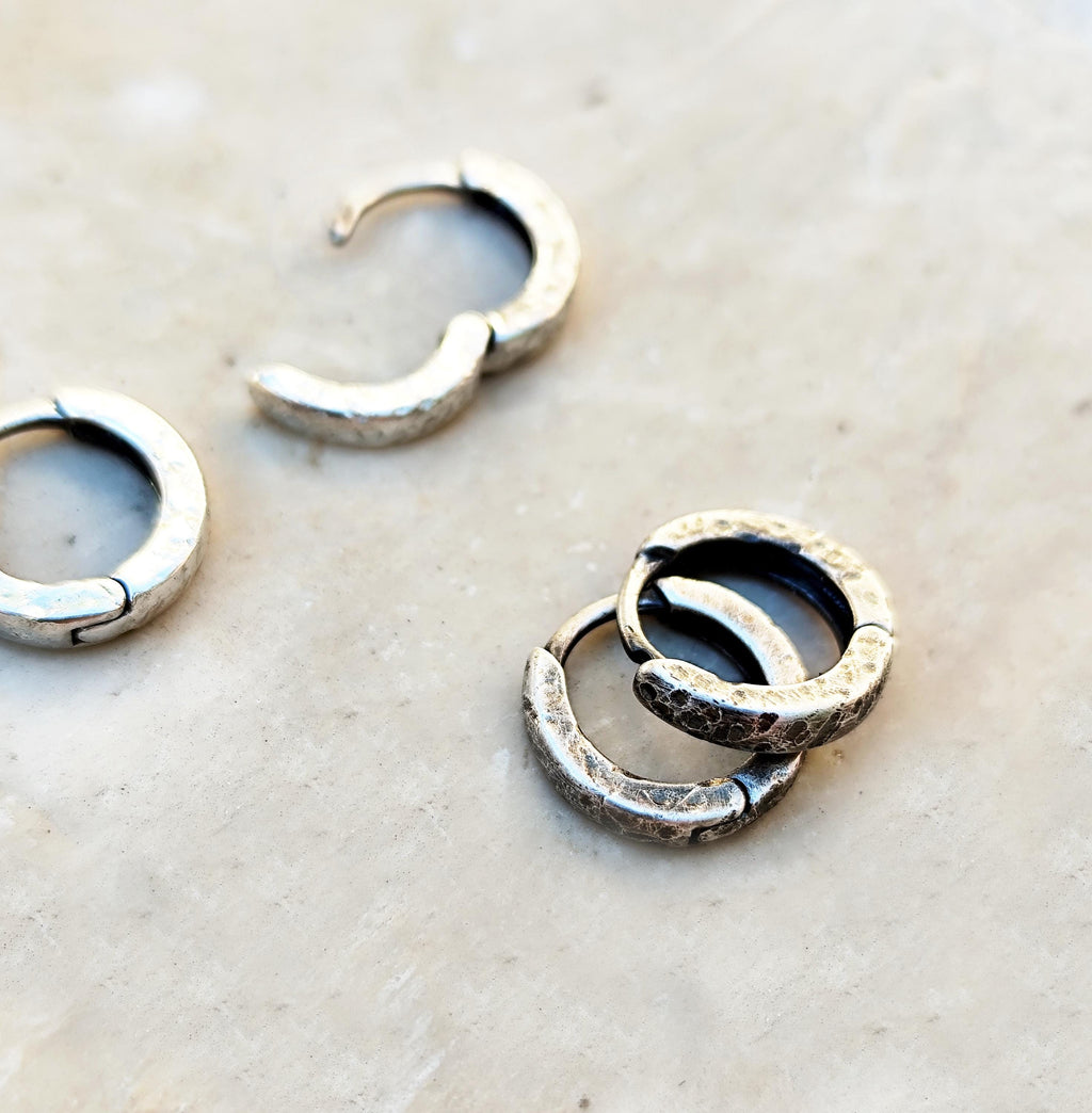 Textured Sterling Silver 14 mm Hoop Earrings Thick Silver Huggies Creole