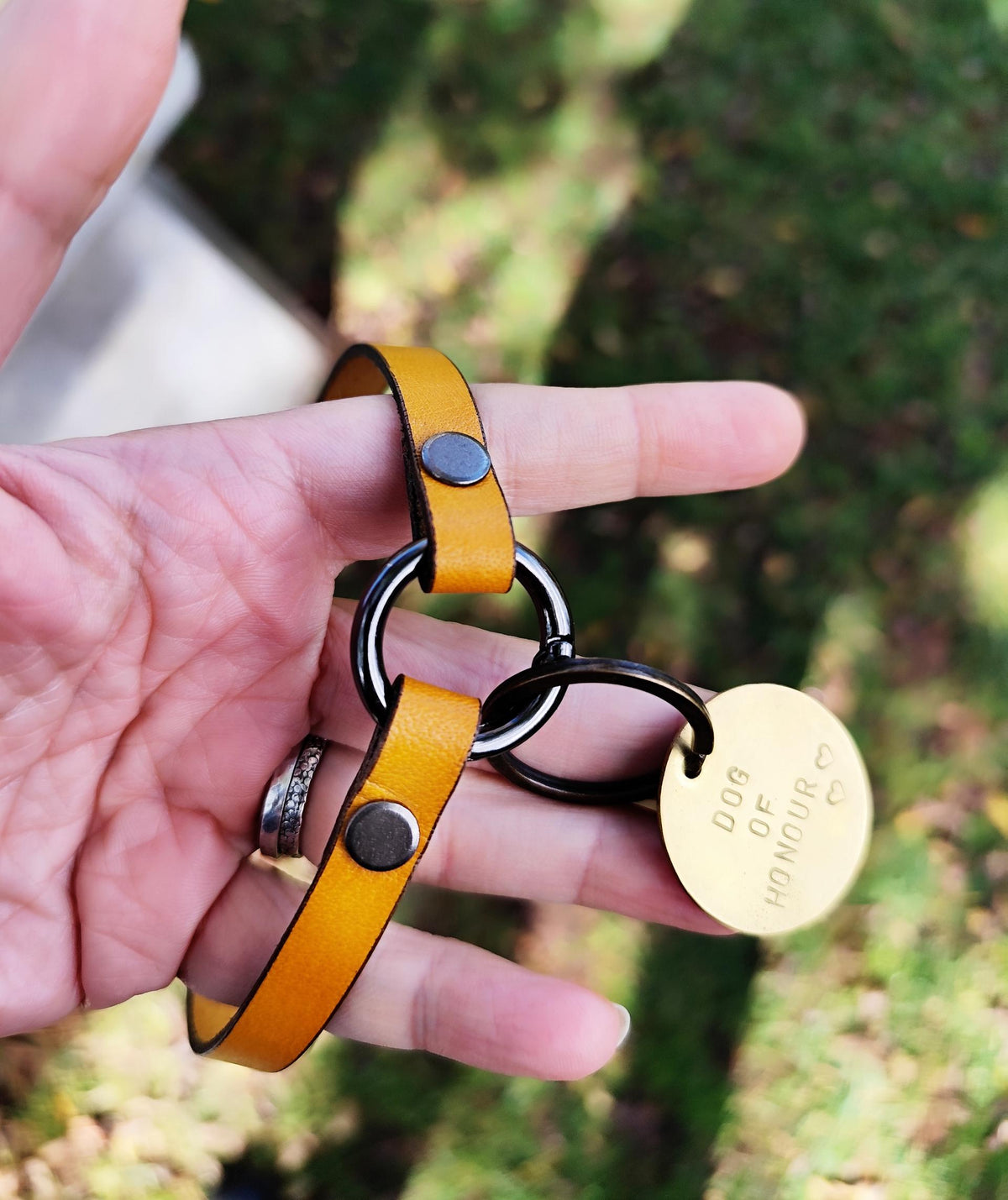 Handmade Leather Dog Tag Collar – Natural Leather Pet ID Collar