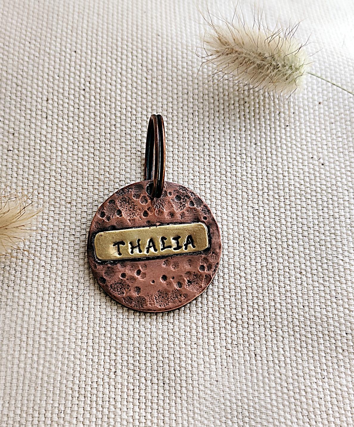 32mm Hammered Copper & Brass Pet ID Tag, Hand-stamped Custom Tag - for Large Dogs/Horses/Key-rings