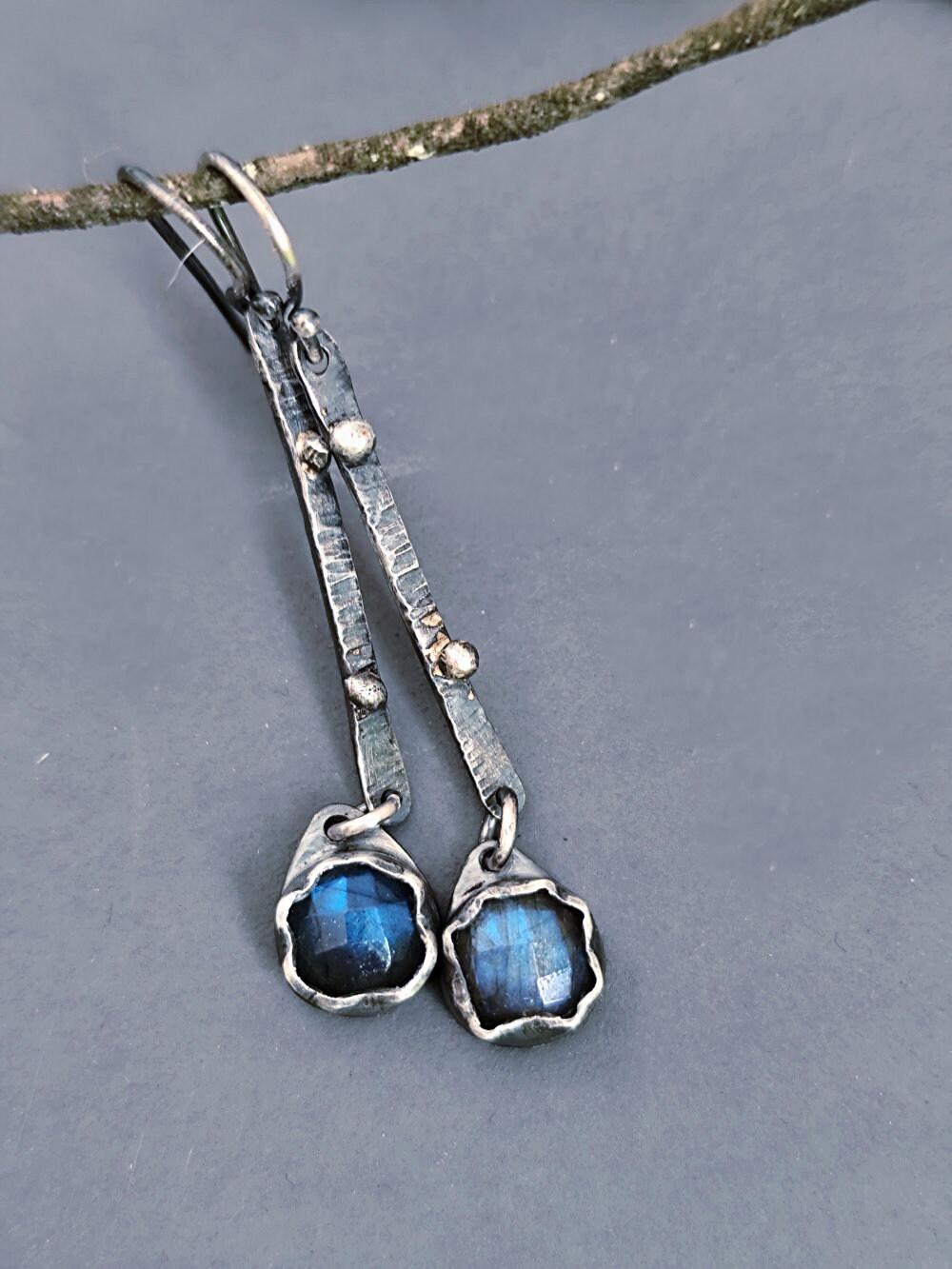 Mismatched Flashy Blue Labradorite Earrings Silver