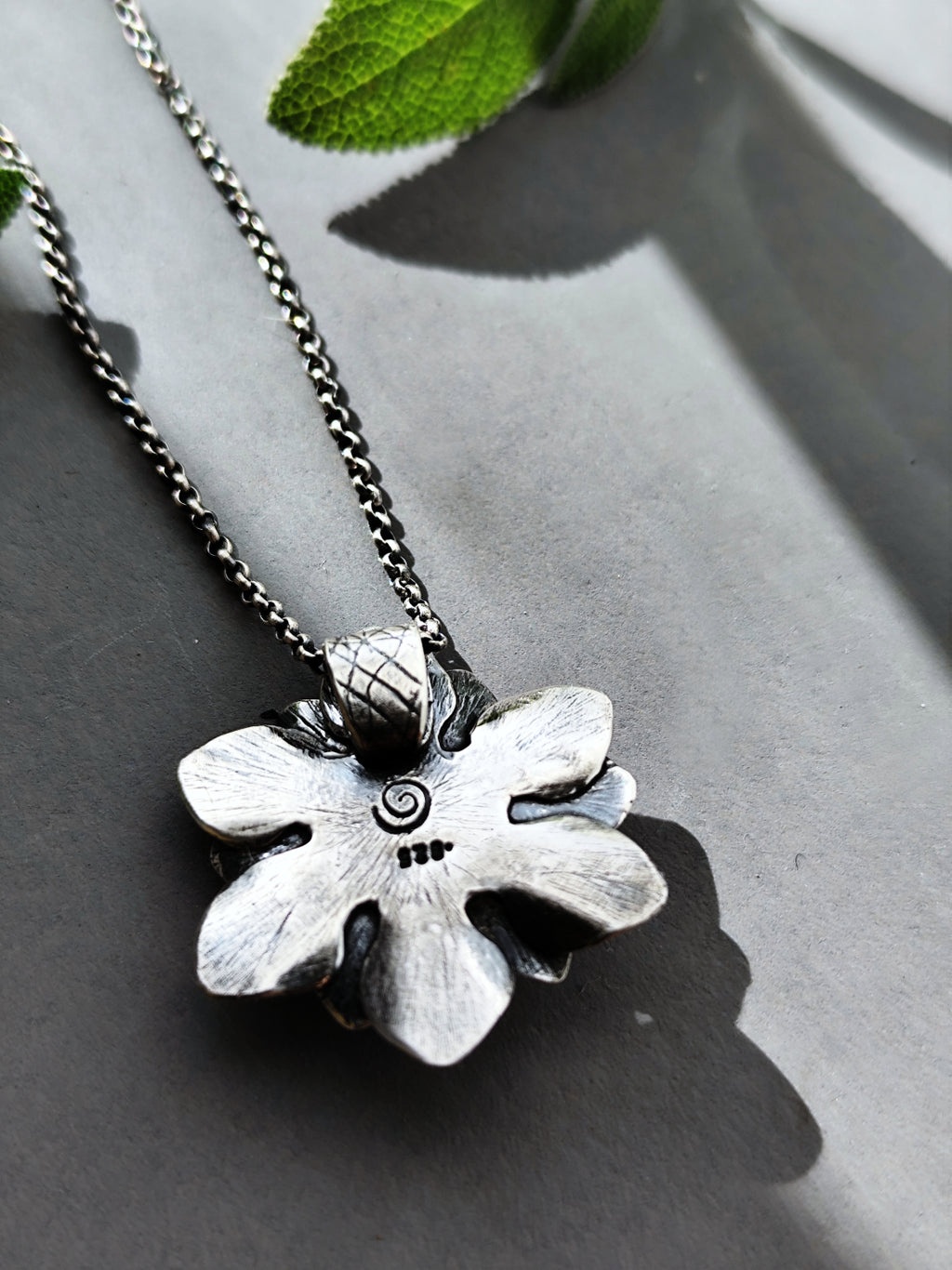 Statement Floral Necklace with Amethyst in Silver - Unique Artisan Flower Pendnat