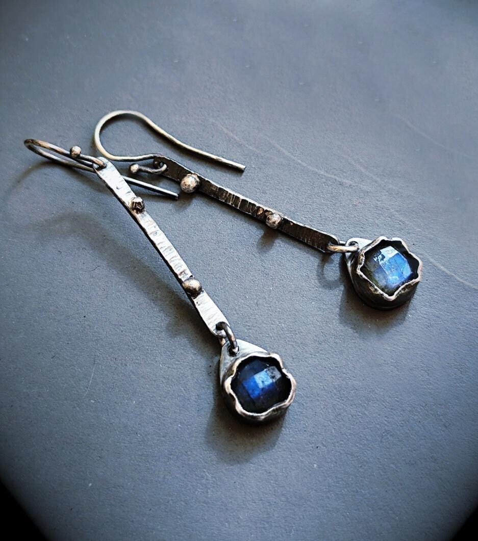 Mismatched Flashy Blue Labradorite Earrings Silver