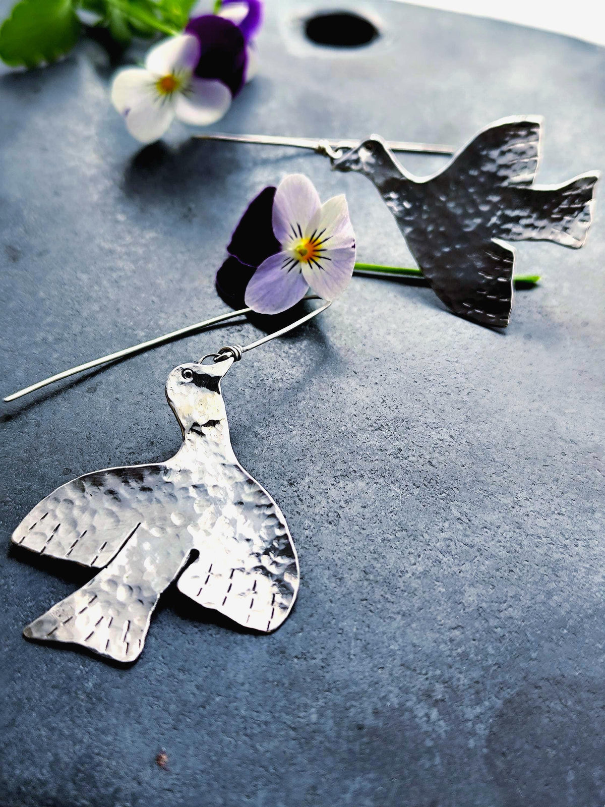 Bird Earrings in Silver/ Brass/Copper Hammered Texture