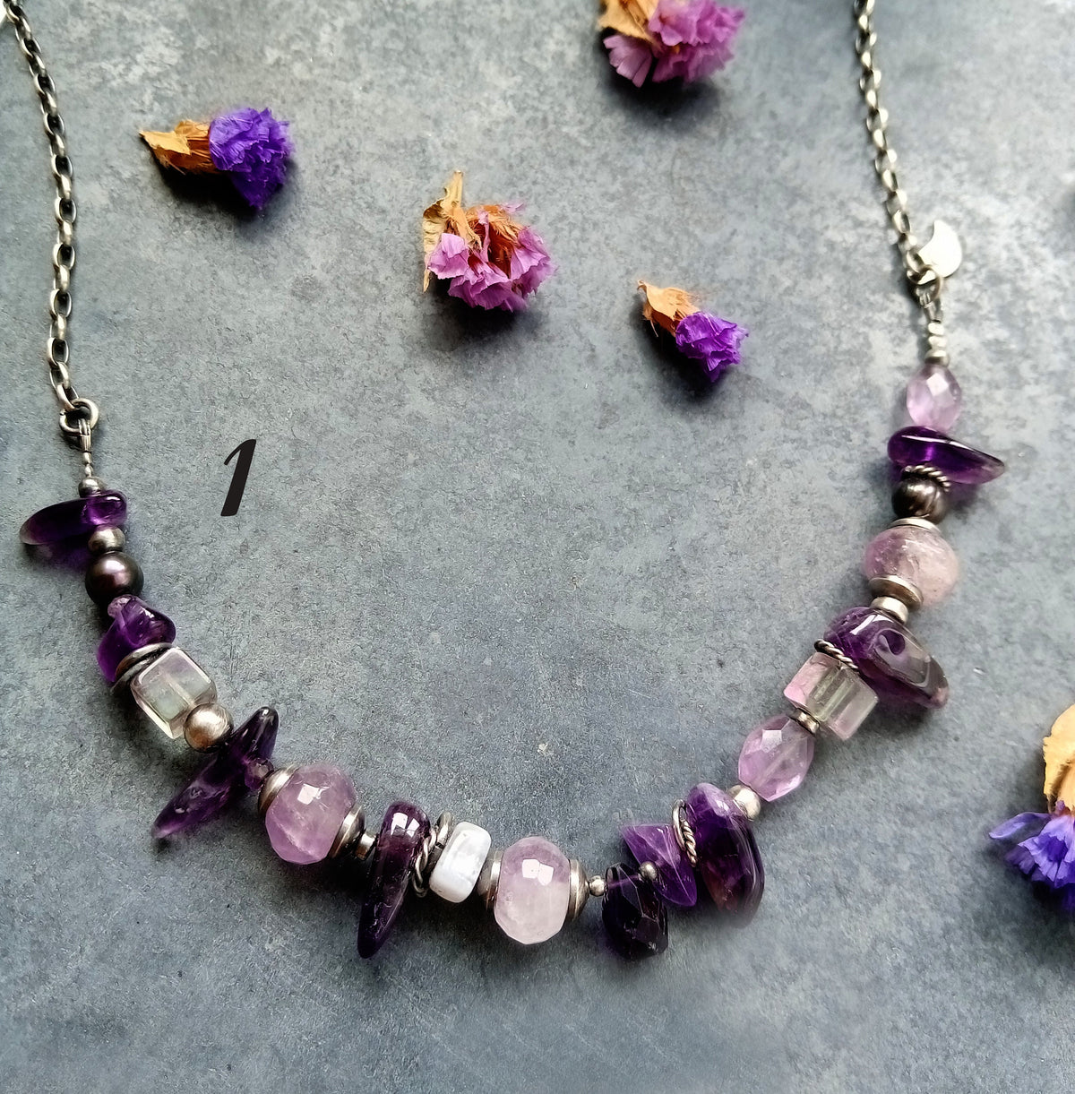 Purple Rain - Amethyst & Fluorite Necklace with Silver Chain - Vol. I