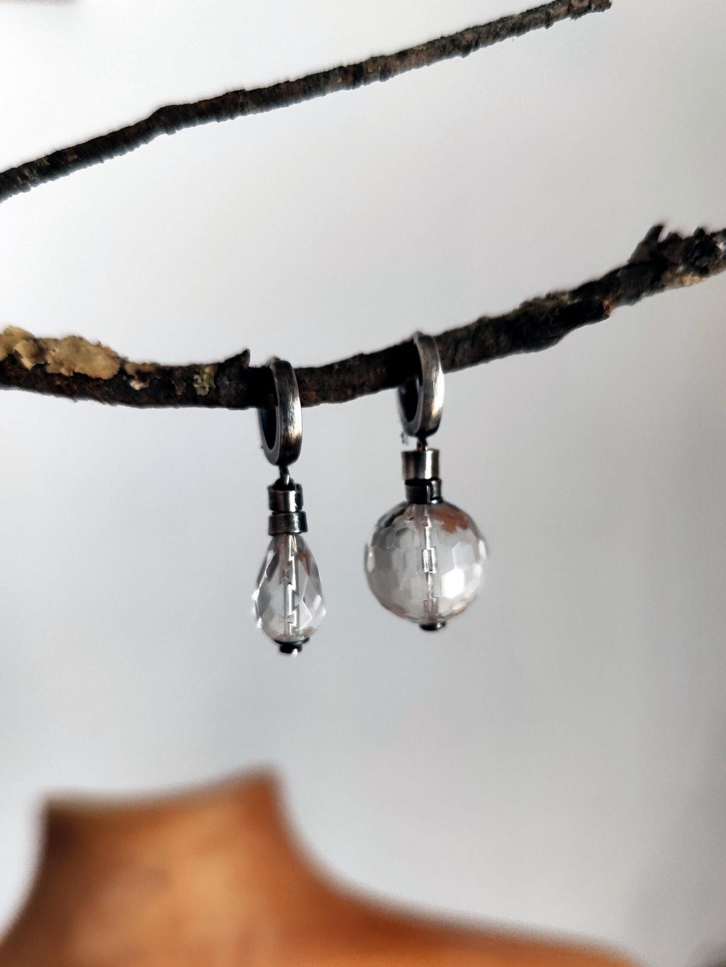 Prism Faceted Crystal Quartz Silver Hoop Earrings
