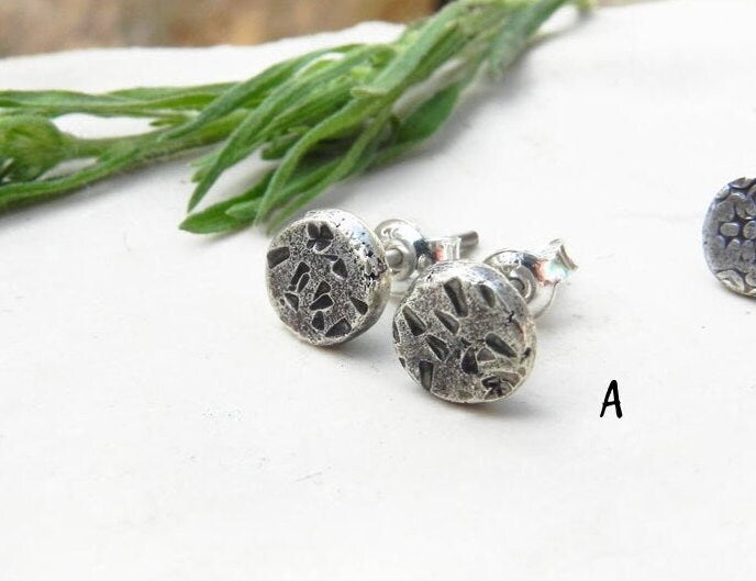 Handmade Minimalist Earrings with Various Textures Raw Silver