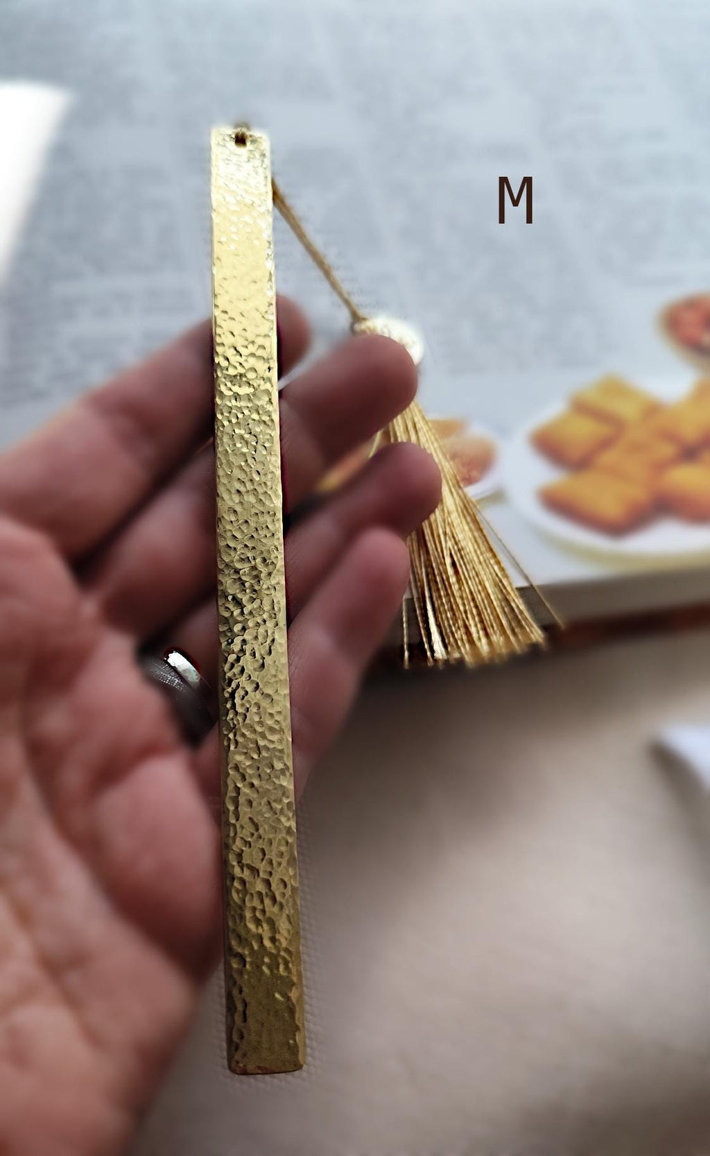 Personalized Golden Brass Bookmark Hammered Texture with Tassel
