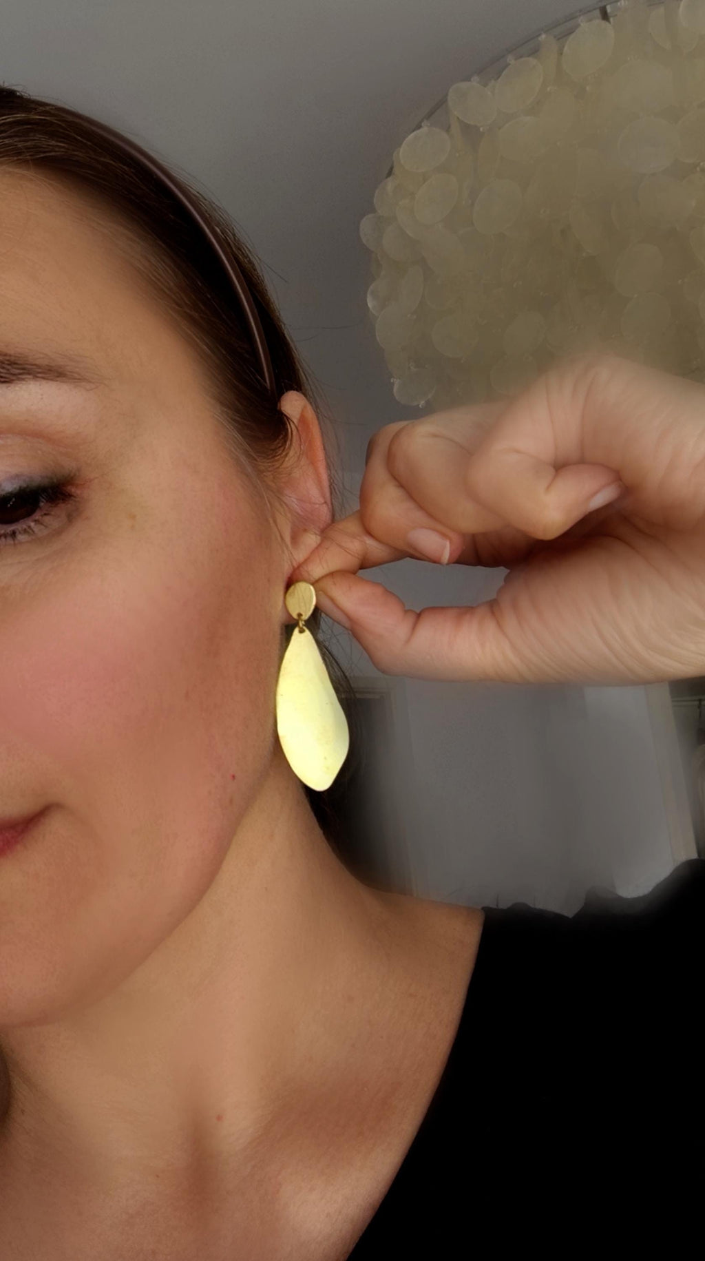 Organic Shape Golden Brass Earrings with Sterling Studs