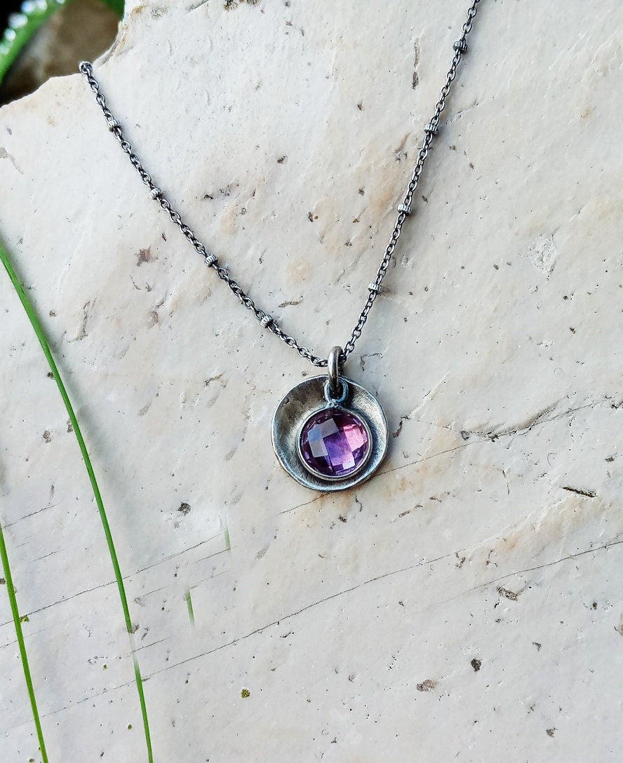 Starry Night Pendant with Crystal Quartz in Sterling Silver - Double Sided 2 Pieces Pendant with Dainty Chain Necklace