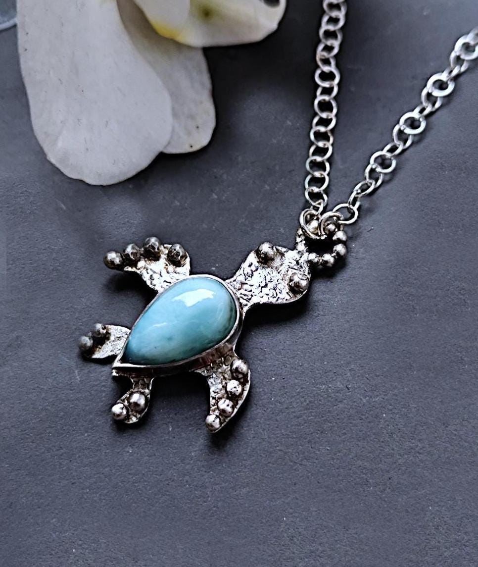 Larimar Minimal Turtle Necklace Silver