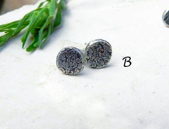Handmade Minimalist Earrings with Various Textures Raw Silver