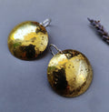 Hammered Brass Earrings with Textured Concave Discs & Silver Hooks or Studs