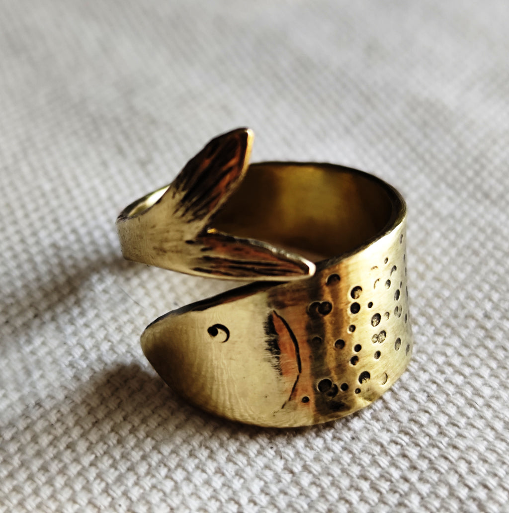 Golden Brass Wrap Fish Ring