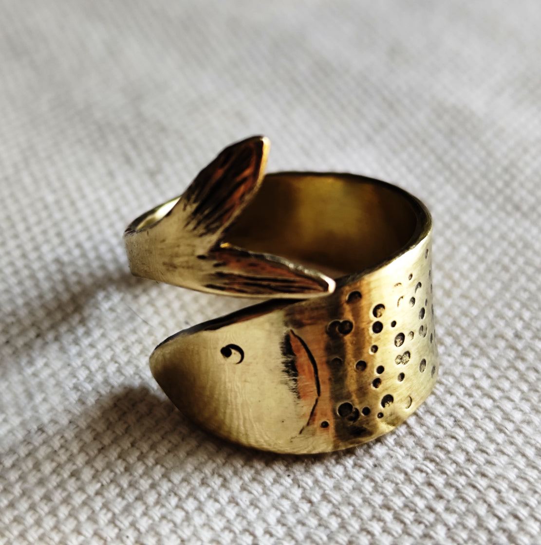Golden Brass Wrap Fish Ring
