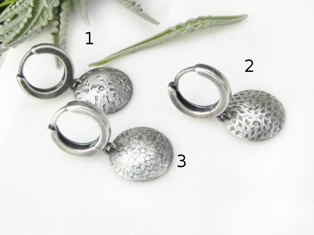 Short Hoop Earrings with Textured Disc Coins