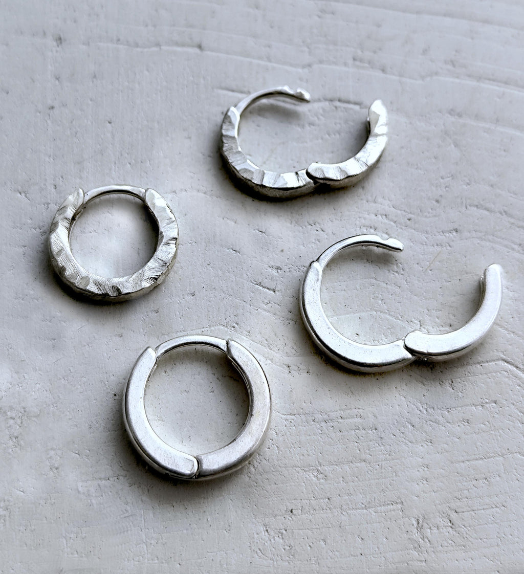 Small Textured Solid Sterling Silver Huggies 12 mm Hoops