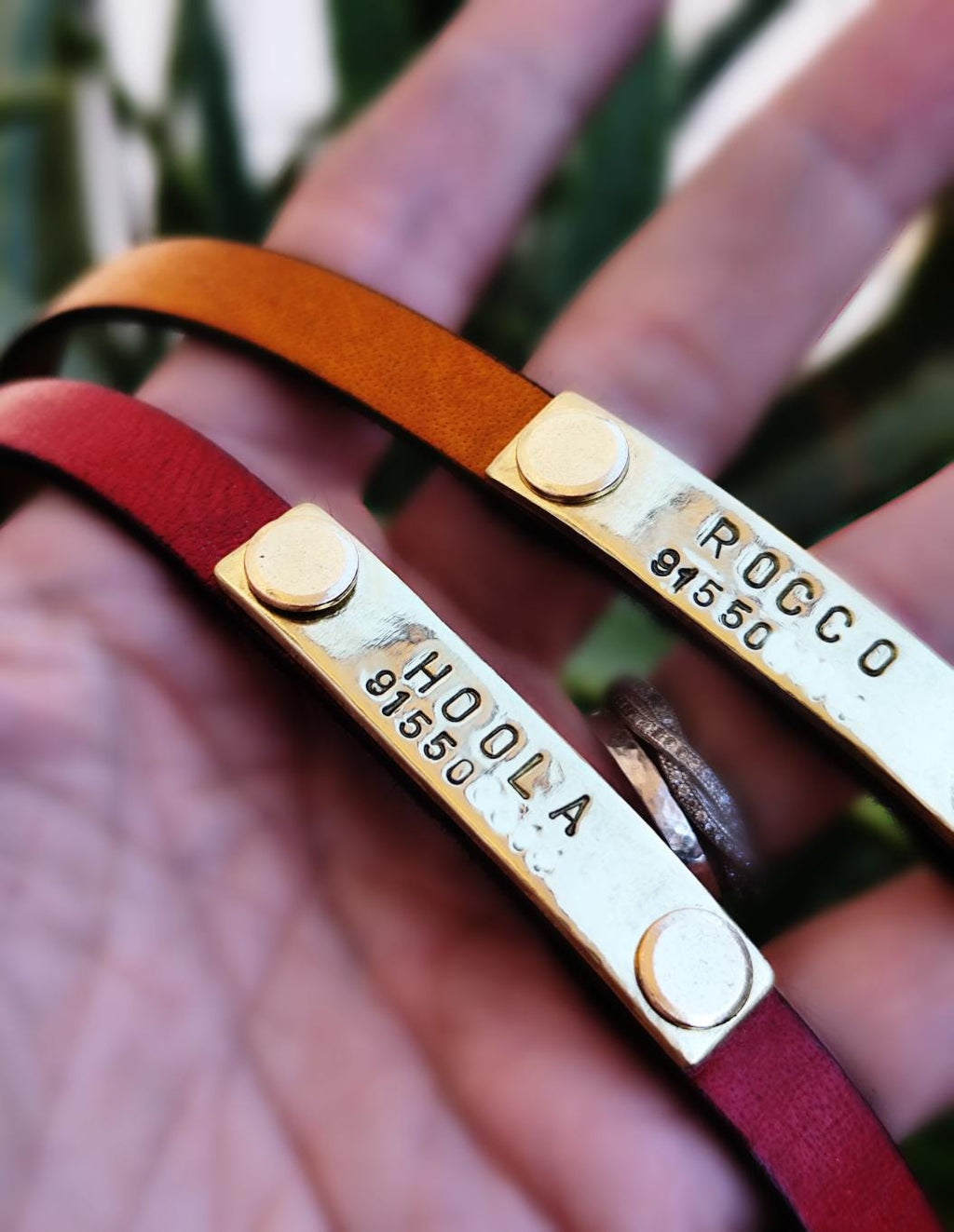 Personalized Leather Dog House Collar with Brass ID Nameplate Slim 10mm Indoor Pet Non-Adjustable Red/Black/Mustard Collar