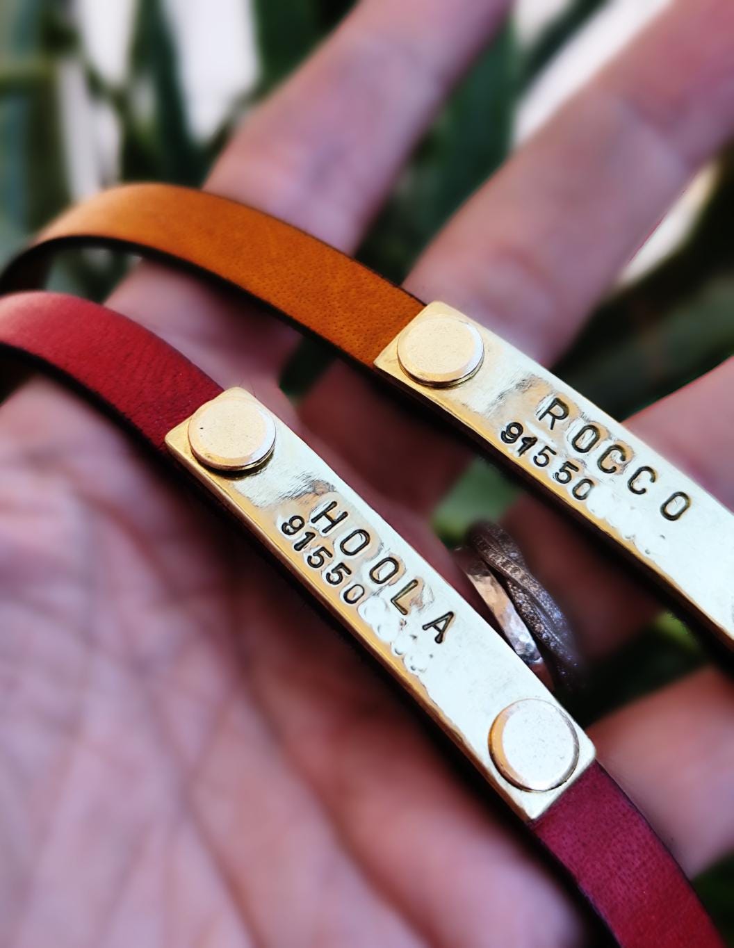 Personalized Leather Dog House Collar with Brass ID Nameplate Slim 10mm Indoor Pet Non-Adjustable Red/Black/Mustard Collar