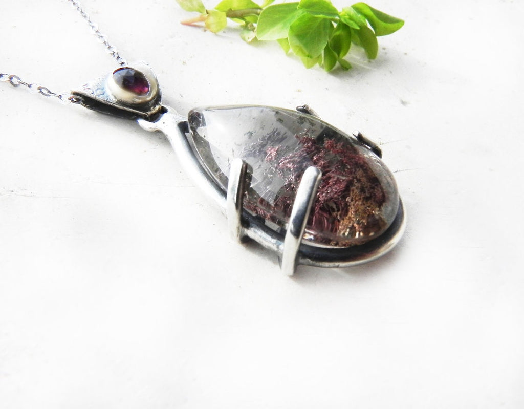Included Crystal & Tourmaline Statement Necklace in Silver, Big Gemstone Drop Necklace, Artsy Jewellery Silver, Gift Mother, Gift Idea Wife