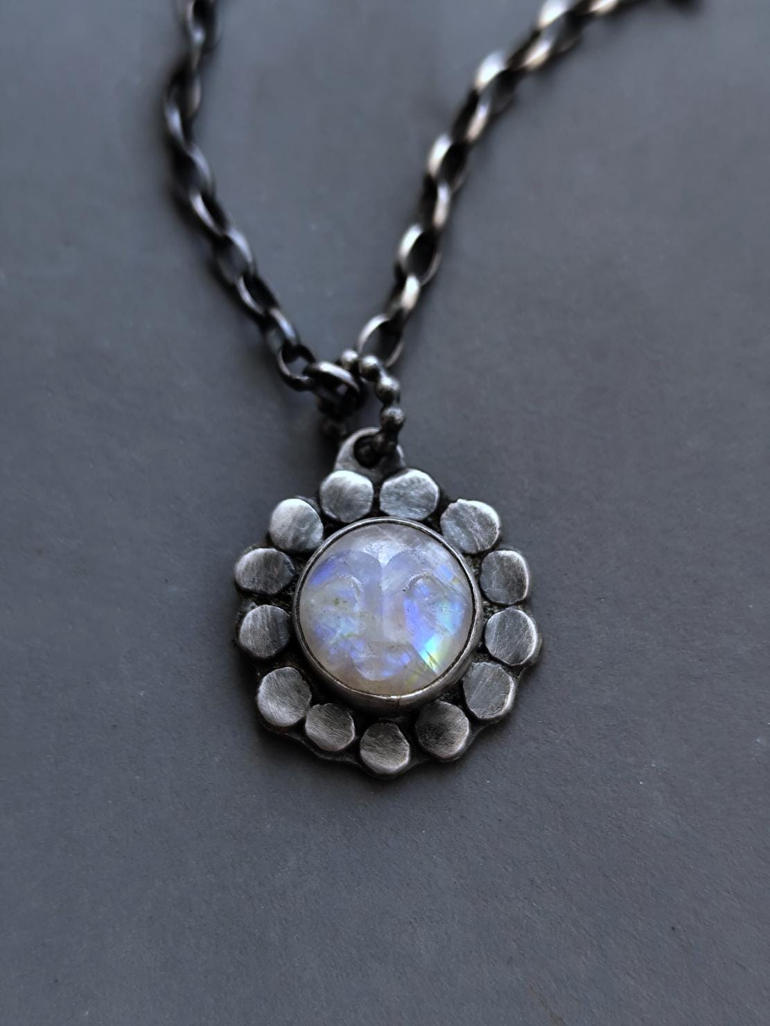 Moon Face Talisman Necklace Silver