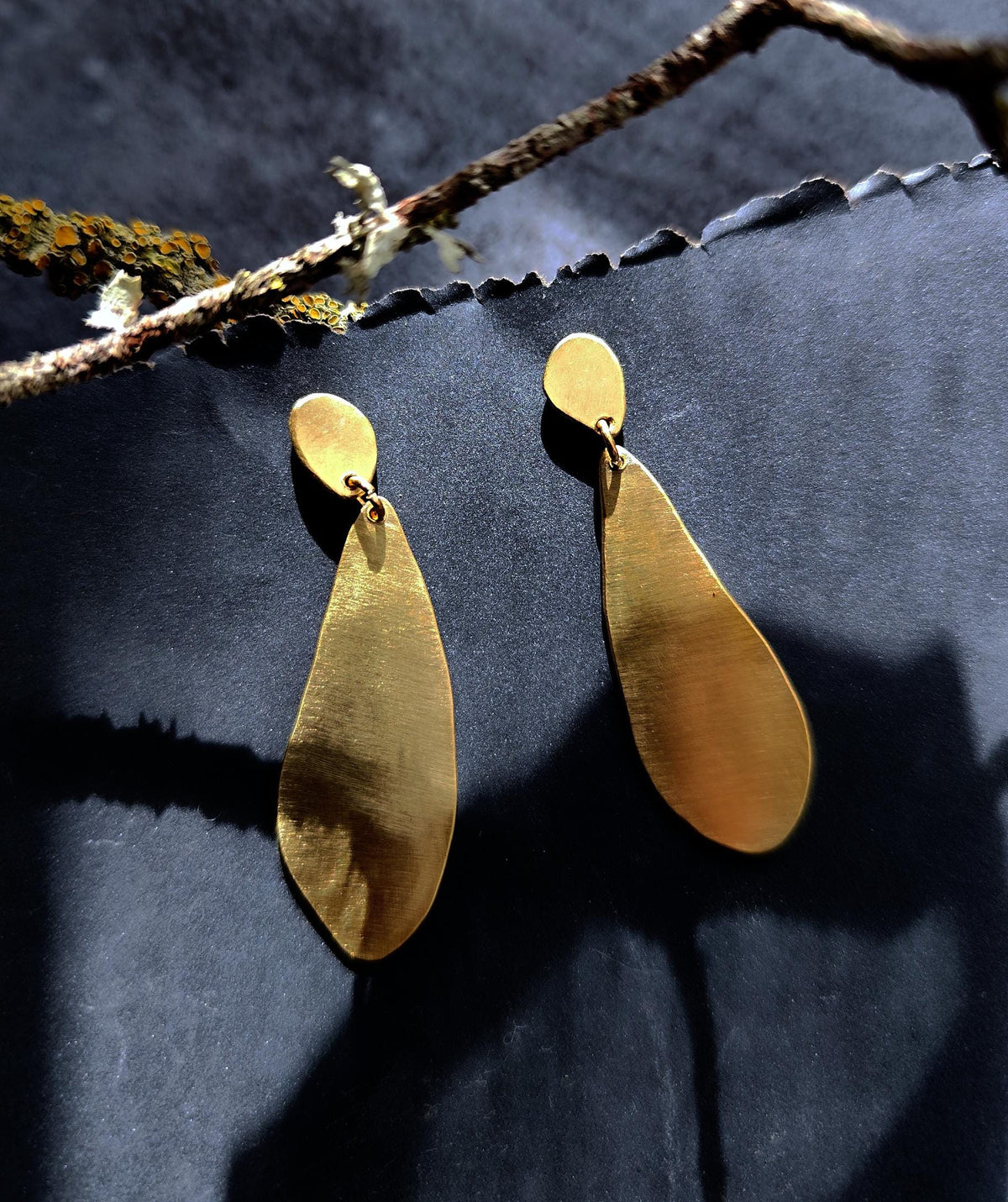 Organic Shape Golden Brass Earrings with Sterling Studs