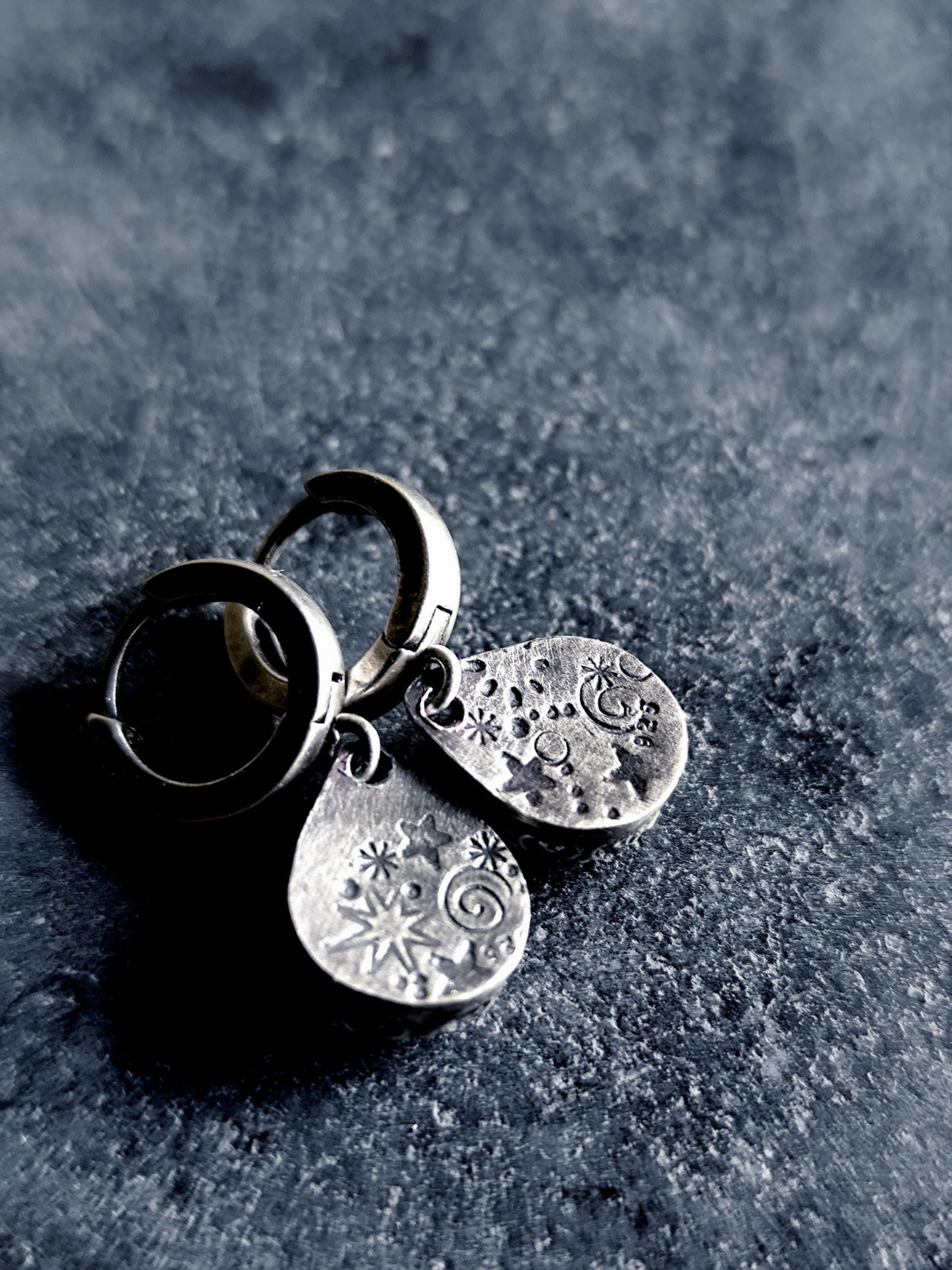 Silver Lace Bezel Labradorite Blue Moon Hoop Earrings